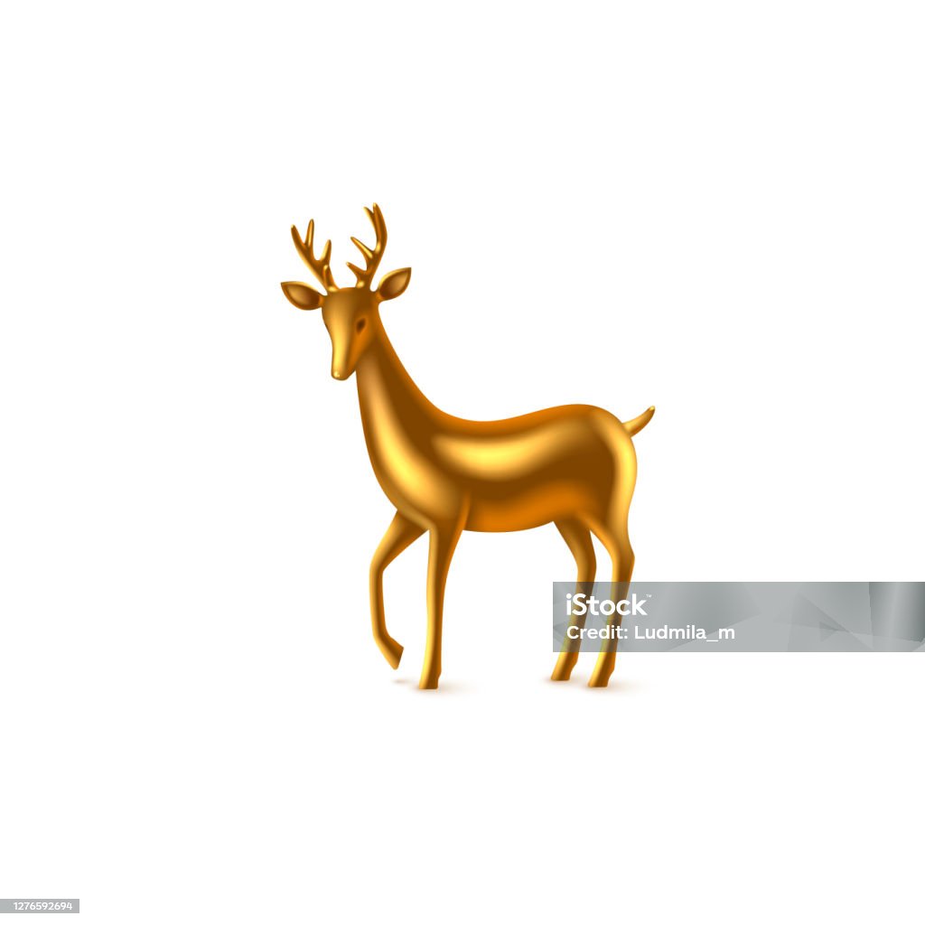 Realistic 3d Golden Metal Deer Stock Illustration - Download Image Now -  Gold - Metal, Christmas, Gold Colored - iStock