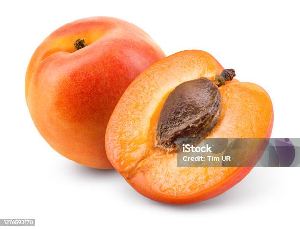 Apricots Apricot Isolate Apricots With Slice On White Fresh Apricots With Clipping Path Full Depth Of Field Stock Photo - Download Image Now