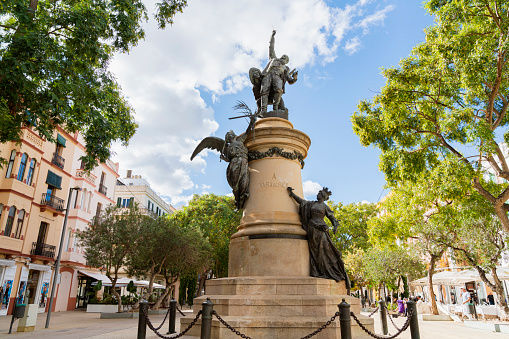 Ibiza Spain Nov 6 2019:statue of Vara De Rey Monument on Passeig De Vara De Rey in Ibiza Old Town
