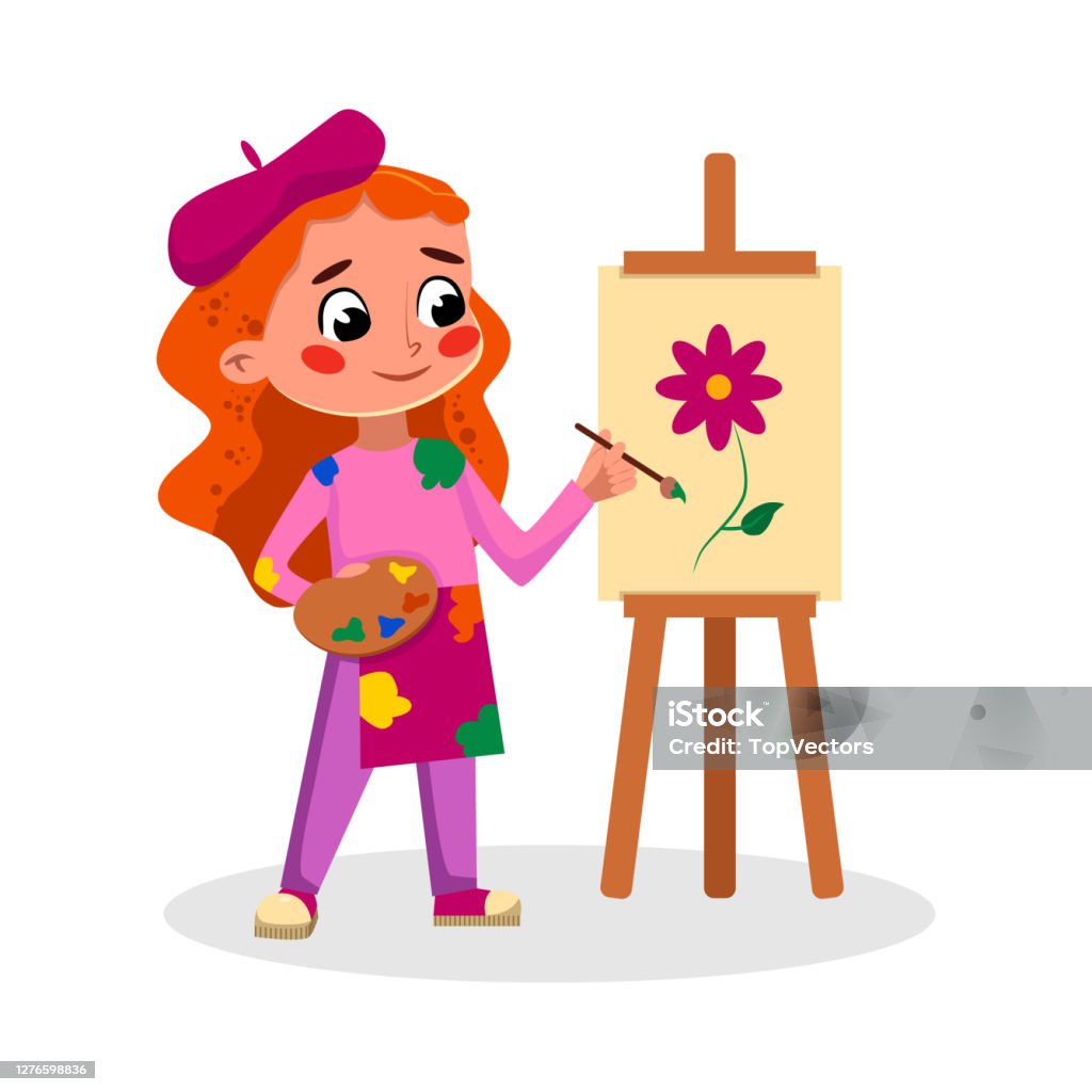 Pittura Di Personaggi Di Girl Artist Su Cavalletto Hobby Per Bambini O  Futura Professione Concetto Cartone Animato Stile Illustrazione Vettoriale  - Immagini vettoriali stock e altre immagini di Abilità - iStock