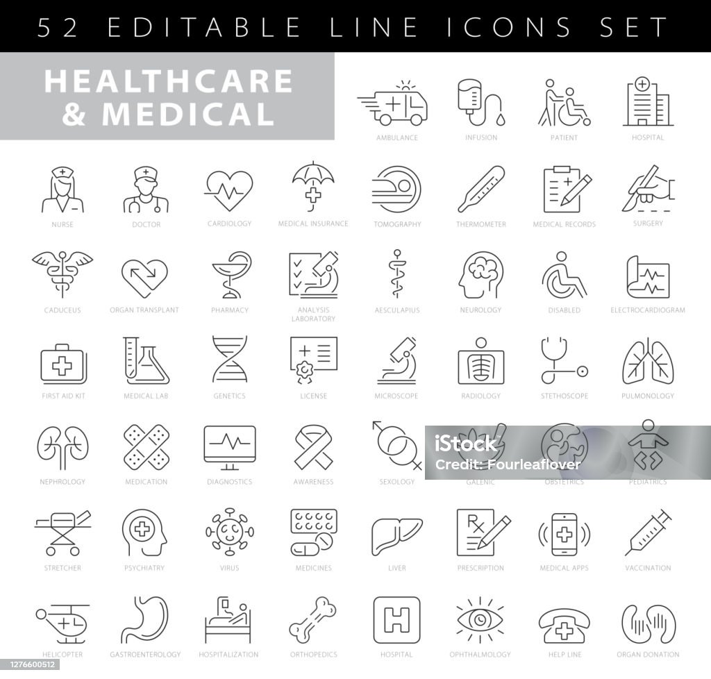 Simple Set of Healthcare and Medical Related Vector Line Icons. Outline Symbol Collection - Royalty-free Ícone arte vetorial