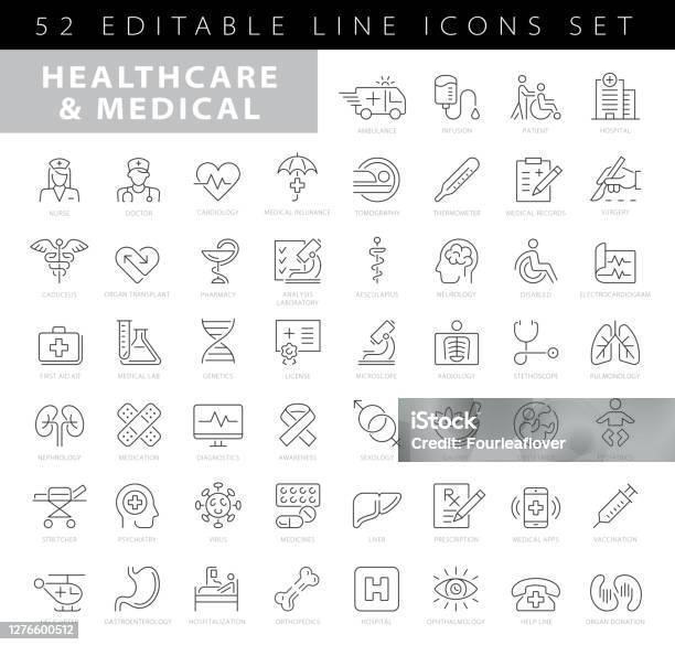 Simple Set Of Healthcare And Medical Related Vector Line Icons Outline Symbol Collection - Arte vetorial de stock e mais imagens de Ícone