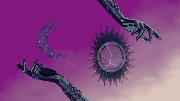 Day and night, the sun and the moon in women's hands. 3D rendering Day and night, the sun and the moon in women's hands. 3D rendering. maltese silhouette stock pictures, royalty-free photos & images