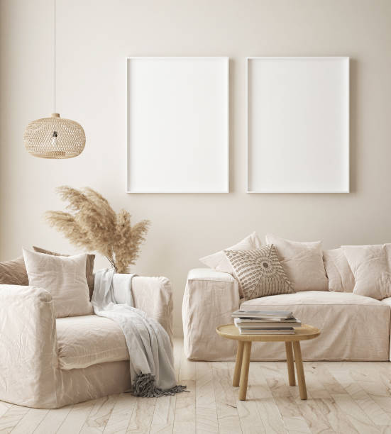 istock mock up poster frame in modern interior background, scandinavian style, 3D render 1276604599