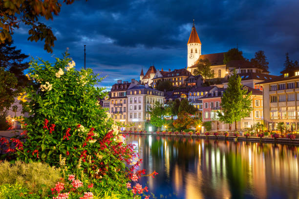 thun, svizzera. - thun cityscape famous place switzerland foto e immagini stock