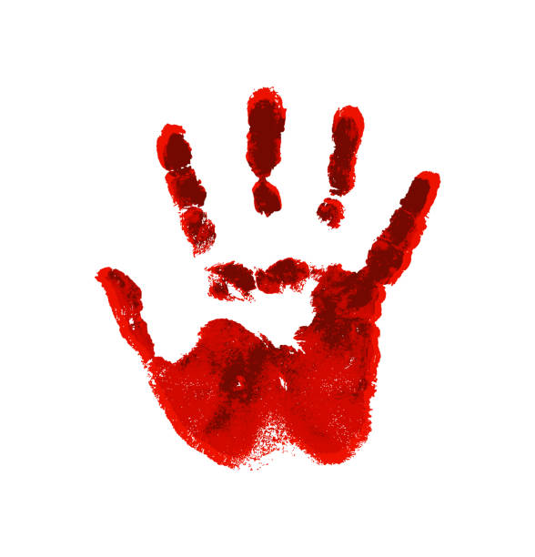 ręka w czerwonej krwi. - handprint human hand pattern white background stock illustrations