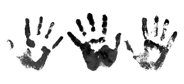 ręka w czarnej krwi. - handprint human hand pattern white background stock illustrations