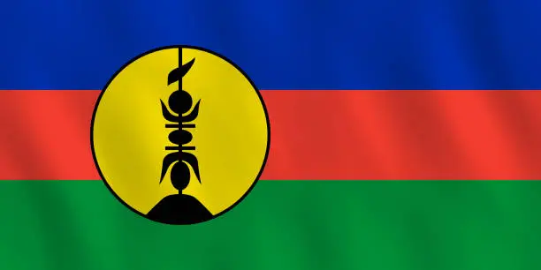 Vector illustration of New Caledonia flag with waving effect, official proportion.