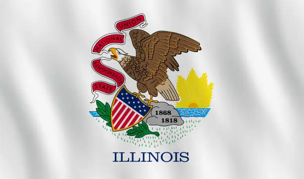 Vector illustration of Illinois US state flag with waving effect, official proportion.