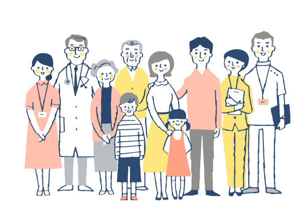 ilustrações, clipart, desenhos animados e ícones de profissionais de saúde e familiares de pacientes - women full length mature women white background