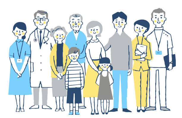 医療従事者と患者家族 - 家族　笑顔点のイラスト素材／クリップアート素材／マンガ素材／アイコン素材