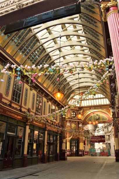 Leadenhall Market, London, UK London, United Kingdom - July 11 2020: view of a hall in Leadenhall Market, Central London borough market stock pictures, royalty-free photos & images