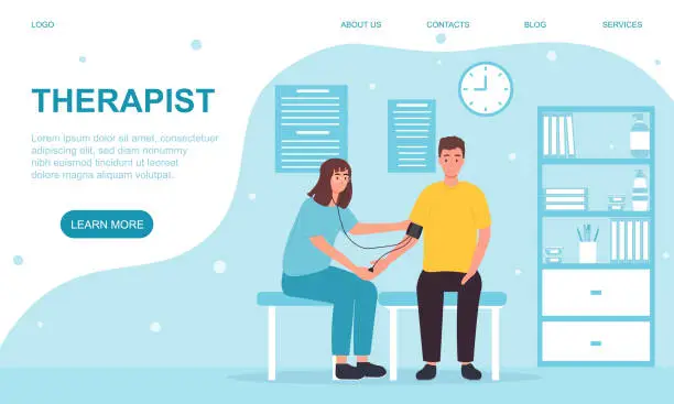 Vector illustration of Therapist measuring blood pressure