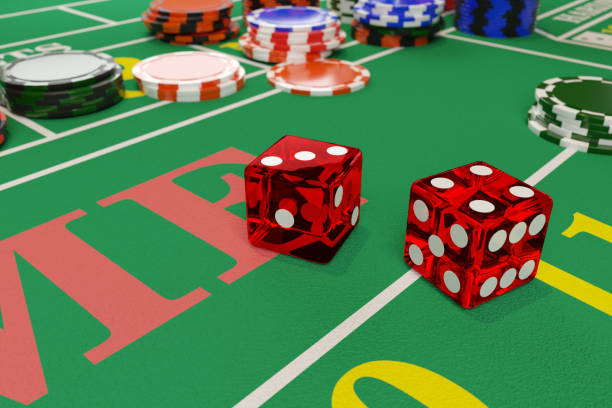 istock Close up of dice on a craps table. Gambling concept. 3d illustration. 1276617486