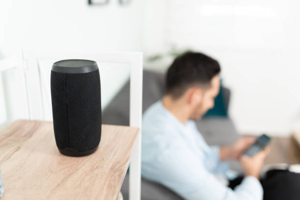 istock Closeup of a smart speaker at home 1276617974
