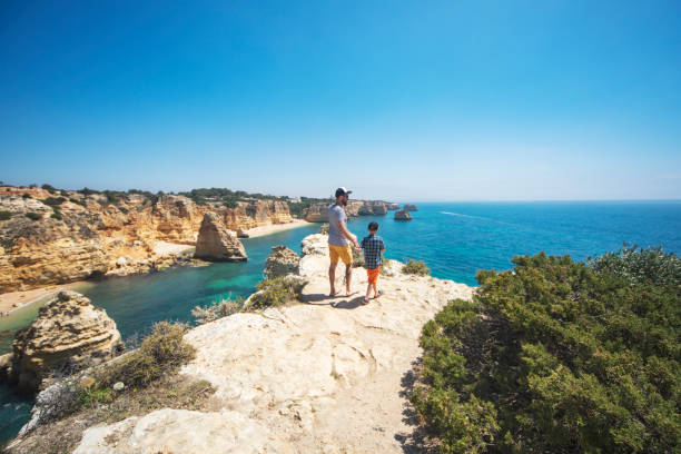 istock Father and son walking at the beach 1276621717