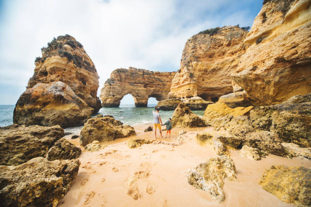 istock Father and son walking at the beach 1276621732