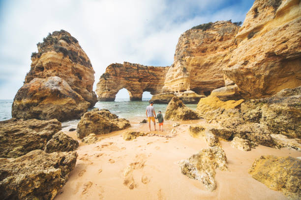 istock Father and son walking at the beach 1276621734