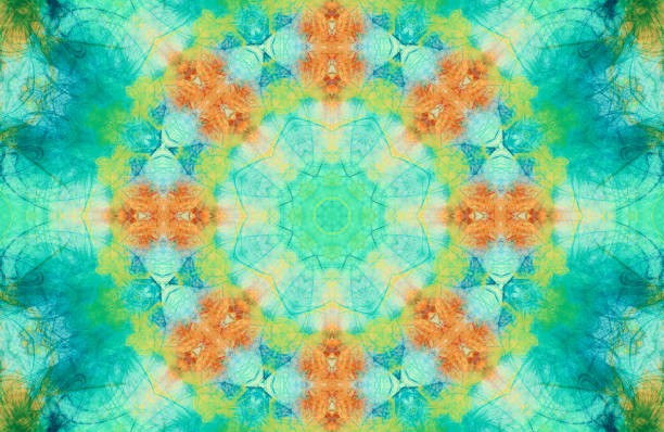 istock Multicolor geometric fractal pattern in  turquoise and orange colors . Abstract  ethnic style 1276623838
