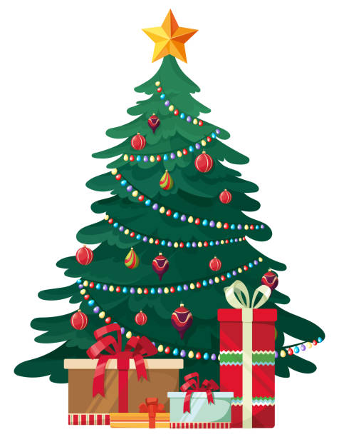 ilustraciones, imágenes clip art, dibujos animados e iconos de stock de decorado árbol de navidad. - árbol de navidad