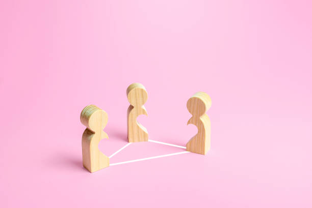 istock Figures of people in a love triangle. Difficulty in relationships, unrecognized love. Friendzone and conflict. Office romance. Improving personal life, breaking the vicious circle. Psychology 1276627920