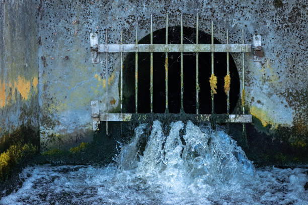 istock Clear water output pipe from sewage treatment plant 1276628058