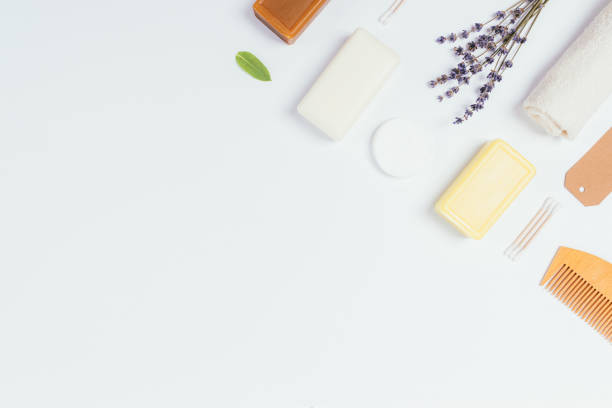 istock Soaps, herbs and terry towel on white background 1276628259