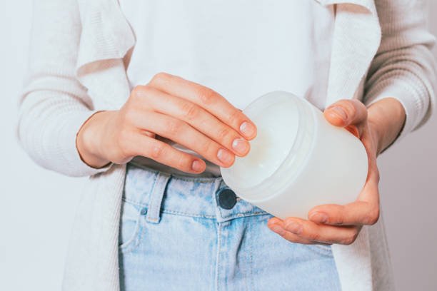 istock Cosmetic moisturizing oil in female hands 1276628268