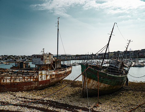 Abandoned fishing boats in Camaret Sur Mer Brittany France