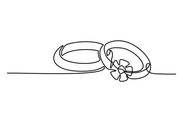 Vector illustration of Continuous line drawing. Wedding rings.