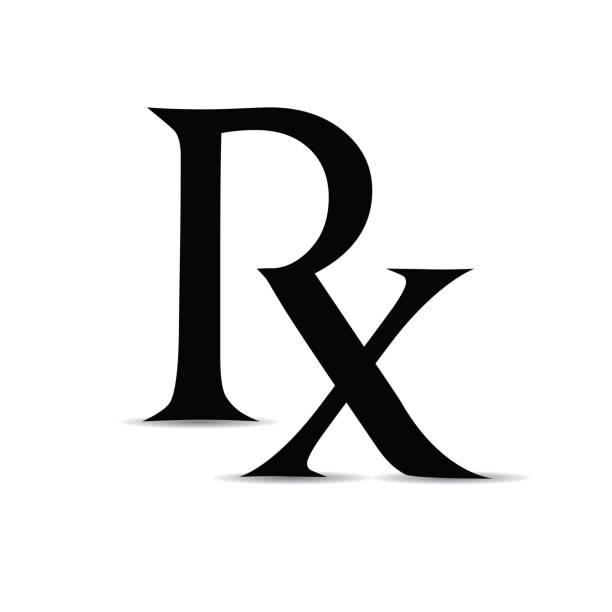 Black Rx modern type symbol of physician and doctor's required medication and prescription for pharmaceutical drugs modern rx logo icon symbol for physician and doctor's medication and prescription not over the counter medication rx stock illustrations