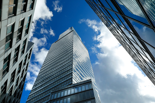 Urban, building shape reflected on mirror wall