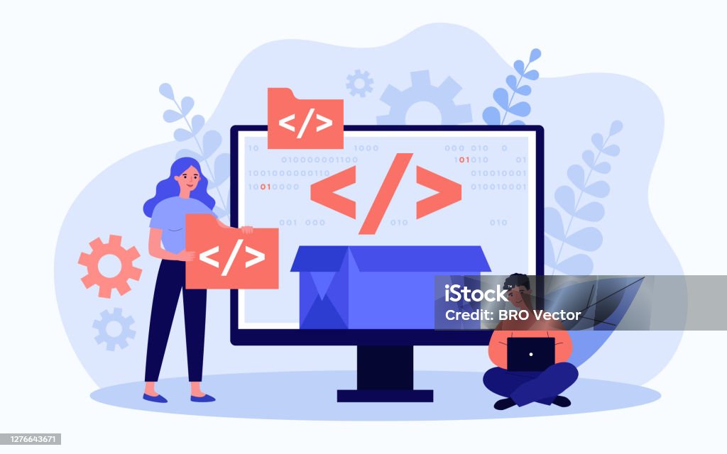 tiny people programmer or developer create code... Tiny Programmers Programming Website For Internet Platform Stock ...