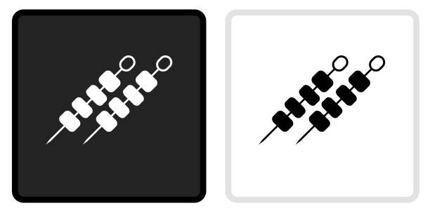 Shish Kebabs Icon on  Black Button with White Rollover Shish Kebabs Icon on  Black Button with White Rollover. This vector icon has two  variations. The first one on the left is dark gray with a black border and the second button on the right is white with a light gray border. The buttons are identical in size and will work perfectly as a roll-over combination.. This vector icon has two  variations. The first one on the left is dark gray with a black border and the second button on the right is white with a light gray border. The buttons are identical in size and will work perfectly as a roll-over combination. shish kebab stock illustrations