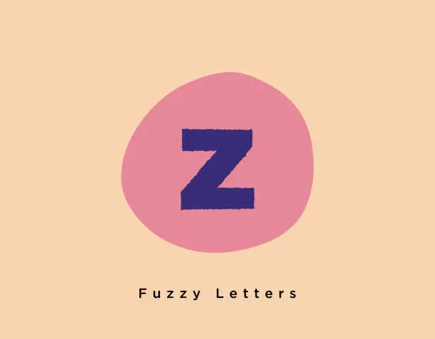 Vector illustration of Fuzzy Bold Letter Z on a Crazy Shaped Round Pink Background