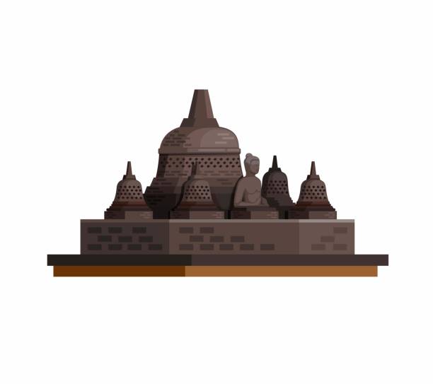 illustrazioni stock, clip art, cartoni animati e icone di tendenza di candi borobudur. è il più grande tempio buddista del mondo nella java centrale indonesia illustrazione concettuale in cartone animato piatto illustrazione vettore - prambanan temple