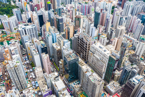 Kowloon from an aerial perspective, Hongkong, China