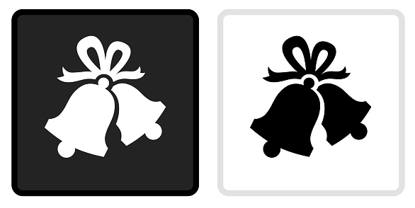 Christmas Bells Icon on  Black Button with White Rollover. This vector icon has two  variations. The first one on the left is dark gray with a black border and the second button on the right is white with a light gray border. The buttons are identical in size and will work perfectly as a roll-over combination.. This vector icon has two  variations. The first one on the left is dark gray with a black border and the second button on the right is white with a light gray border. The buttons are identical in size and will work perfectly as a roll-over combination.