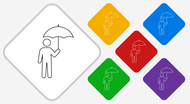 ilustrações de stock, clip art, desenhos animados e ícones de man under umbrella icon - protection umbrella people stick figure