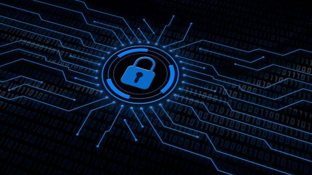 istock Digital security concept - closed padlock in center of concentric rings 1276647086