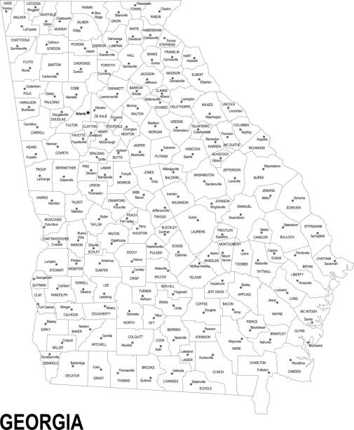 Outline map of Georgia Detailed outline map of Georgia with capital georgia stock illustrations
