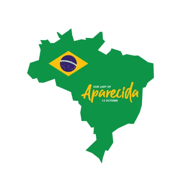 Vector illustration of Our Lady Aparecida with Brazil map stock illustration