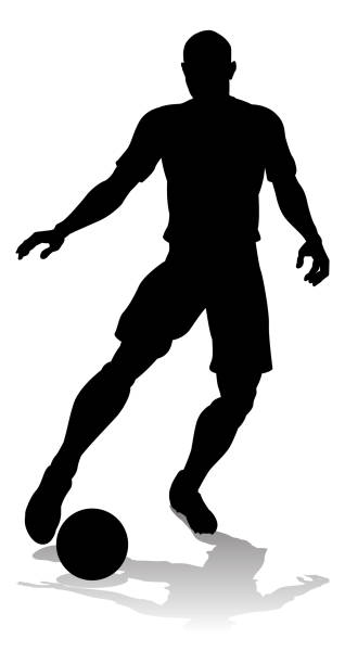 illustrations, cliparts, dessins animés et icônes de silhouette de joueur de football - soccer child silhouette sport