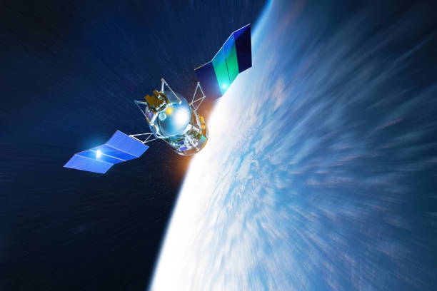istock Space satellite rushes flies in the Earth's orbit at high speed, lights sun reflected from solar panels. Elements of this image furnished by NASA. 1276651976