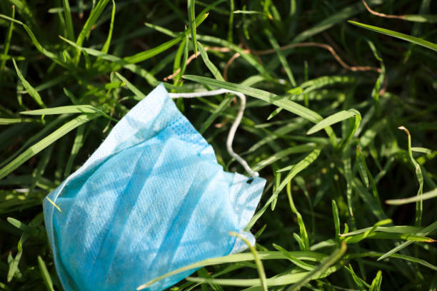 istock Waste during COVID-19. Discarded to single-use coronavirus face masks. Environmental pollution, on fresh grass 1276659894