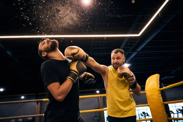 Photo of Boxing champion delivering a knockout blow to the head