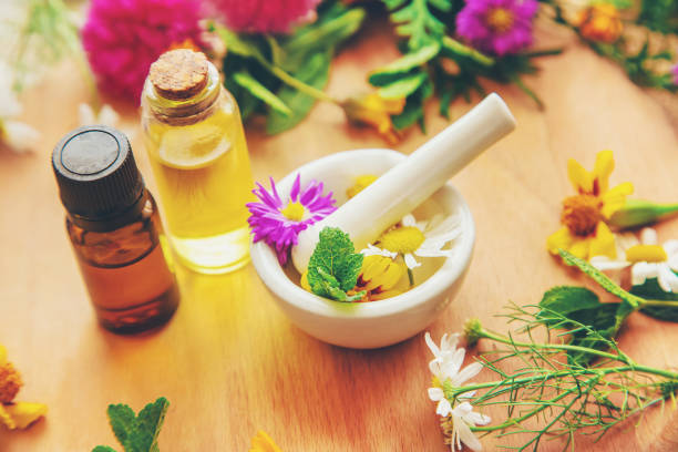 istock Homeopathy in small jars. Herbal extract. Selective focus. 1276662415