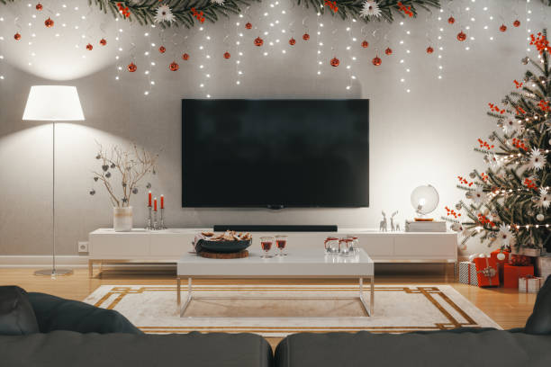 christmas living room - celebratory holiday audio imagens e fotografias de stock