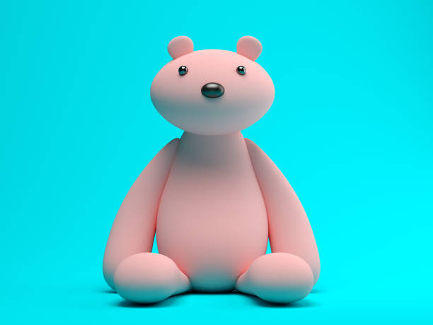 istock Pink toy bear on blue background 3 D illustration 1276667603