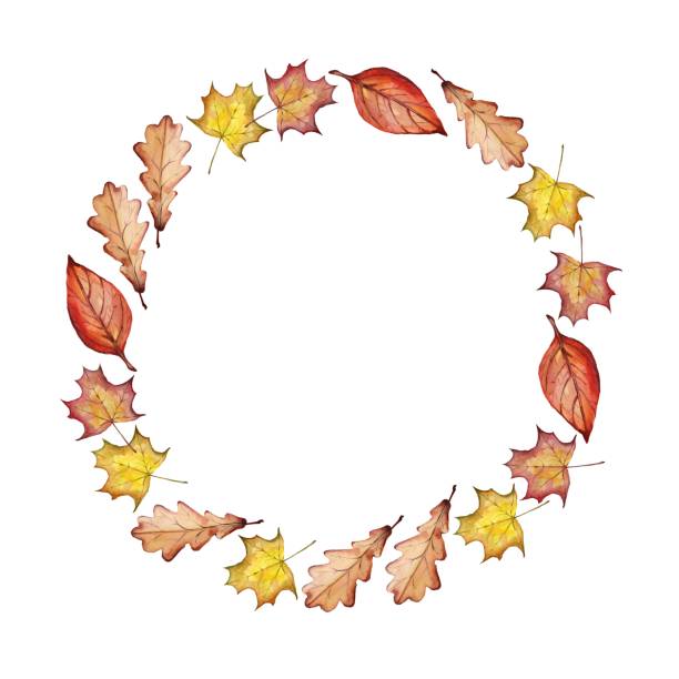 istock Falling leaves wreath on white background. Watercolour illustration with place for save date, text, photo. Fall, autumn, Thanksgiving Design element for invitation, banner, card, t-shirt, prints 1276669053